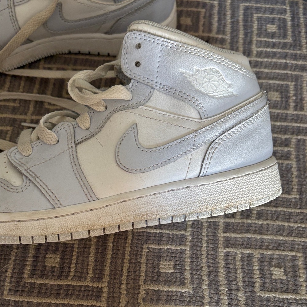 Nike White and Light Gray Air Jordan 1 Mid Sneakers